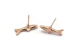 Rose Gold Shark Charm, 4 Rose Gold Plated Brass Fish Stud Earrings (19x10mm) N0894 A1252
