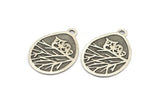 Silver Owl Charm, Antique Silver Plated Brass Owl Textured Drop Shape Charm With 1 Loop, Blanks (38x28.5x0.8mm) E215 Q0678