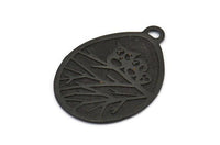 Siyah Baykuş Tılsımı, 1 Oksitlenmiş Pirinç Siyah Baykuş Dokulu Damla Şeklinde Tılsım, 1 Döngü, Boşluklar (38x28,5x0,8 mm) E215 S776