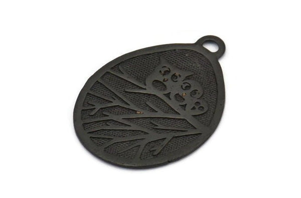 Siyah Baykuş Tılsımı, 1 Oksitlenmiş Pirinç Siyah Baykuş Dokulu Damla Şeklinde Tılsım, 1 Döngü, Boşluklar (38x28,5x0,8 mm) E215 S776