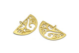 Brass Ethnic Pendant, 4 Raw Brass Semi Circle Pendants with 1 Loop (37x23x1mm) E660