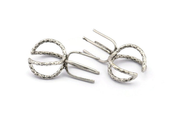 Silver Claw Rings - 2 Antique Silver Plated Brass 4 Claw Ring Blanks For Natural Stones E655 H0945