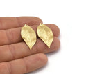 Brass Leaf Charm, 24 Raw Brass Textured Leaf Charm Earrings With 1 Hole, Pendants, Findings (35x16x0.40mm) D0687
