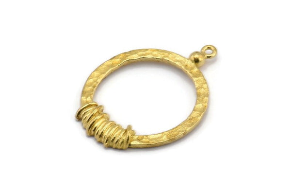 Brass Hoop Finding, 3 Hammered Raw Brass Hoop Pendant With 1 Loop, Charms, Earring Findings (33x25x2.5x1.5mm) BS 1929
