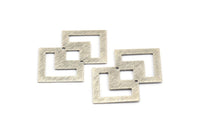 Silver Irregular Charm, 4 Textured Antique Silver Plated Brass Irregular Connectors With 2 Holes (42x28x0.60mm) D1123