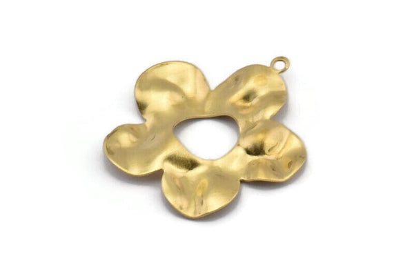 Brass Daisy Charm, 8 Raw Brass Daisy Charms With 1 Loop, Pendants, Earrings (33x30x0.60mm) D849
