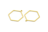 Brass Hexagon Charm, 12 Raw Brass Hexagon Shaped Charms With 1 Loop, Earring Findings, Geometric Charms (28x23x1mm) A3000