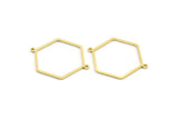 Brass Hexagon Connector, 12 Raw Brass Hexagon Shaped Connectors With 2 Loops, Earring Findings, Geometric Connectors (35x26x1mm) A3002