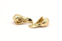 Tiny Bird Skull, 2 Gold Plated Brass Bird Skull Pendant, (24x11.5x9.5mm) N0489 Q0127