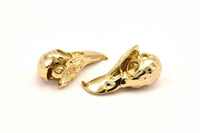 Tiny Bird Skull, 2 Gold Plated Brass Bird Skull Pendant, (24x11.5x9.5mm) N0489 Q0127