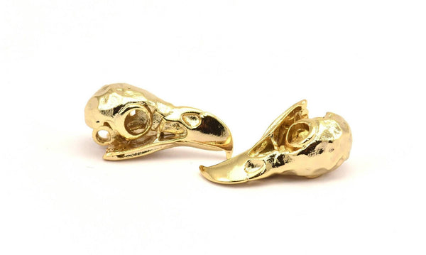 Tiny Bird Skull, 2 Gold Plated Brass Bird Skull Pendant, (24x11.5x9.5mm) N0489 Q0127