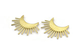 Moon and Sun , 2 Raw Brass Crescent Moon and Semi Sun Ethnic Pendants With 2 Loops, Findings, Charms (49x35x1mm) U122