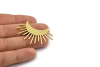 Moon and Sun , 2 Raw Brass Crescent Moon and Semi Sun Ethnic Pendants With 2 Loops, Findings, Charms (49x35x1mm) U122