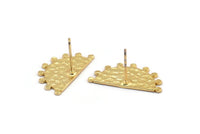 Gold Sun Earring, 2 Hammered Gold Plated Brass Sunshine Stud Earrings (23x12mm) N0517
