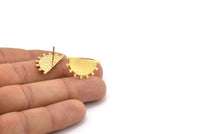 Gold Sun Earring, 2 Hammered Gold Plated Brass Sunshine Stud Earrings (23x12mm) N0517