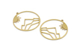 Brass Sun Charm, 6 Raw Brass Sun Charms With 1 Loop, Mountain Charms (37x35x1mm) A3050