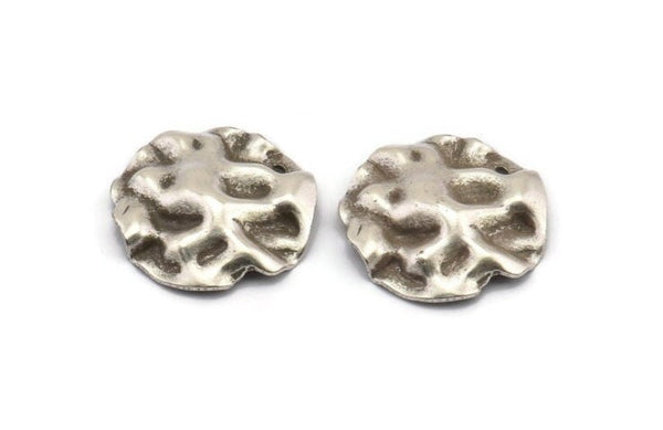 Silver Wavy Disc, 10 Antique Silver Plated Brass Wavy Disc Charms With 1 Hole, Earrings, Findings (19x18x0.60mm) D0727