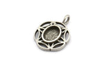 Silver Flower Charm, 4 Antique Silver Plated Brass Flower Charms With 1 Loop - Pad Size 6x8mm (15mm) N2065 H1477