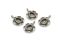 Gümüş Çiçek Tılsımı, 1 Halkalı 4 Antik Gümüş Kaplamalı Pirinç Çiçek Tılsımı - Ped Boyutu 6x8mm (15mm) N2064 H1475