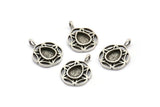 Gümüş Çiçek Tılsımı, 1 Halkalı 4 Antik Gümüş Kaplamalı Pirinç Çiçek Tılsımı - Ped Boyutu 6x8mm (15mm) N2064 H1475