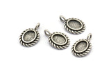 Silver Oval Charm, 4 Antique Silver Plated Brass Oval Charms With 1 Loop - Pad Size 6x8mm (15x11mm) N2066 H1515