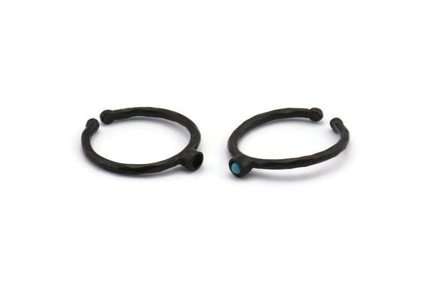 Black Ring Settings, 4 Oxidized Black Brass Round Ring With 1 Stone Setting - Pad Size 2mm N1759 H0901