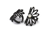 Black Ring Setting, Oxidized Black Brass Flower Ring With 1 Stone Settings - Pad Size 6mm N1793 H0778