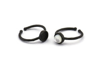 Black Ring Settings, 2 Oxidized Black Brass Round Ring With 1 Stone Setting - Pad Size 6mm N1763 H1096