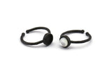 Black Ring Settings, 2 Oxidized Black Brass Round Ring With 1 Stone Setting - Pad Size 6mm N1763 H1096