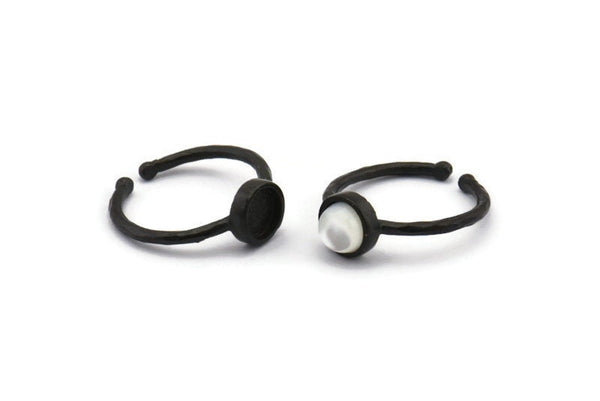 Black Ring Settings, 2 Oxidized Black Brass Round Ring With 1 Stone Setting - Pad Size 6mm N1763 H1096