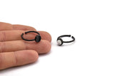 Black Ring Settings, 2 Oxidized Black Brass Round Ring With 1 Stone Setting - Pad Size 6mm N1763 H1096