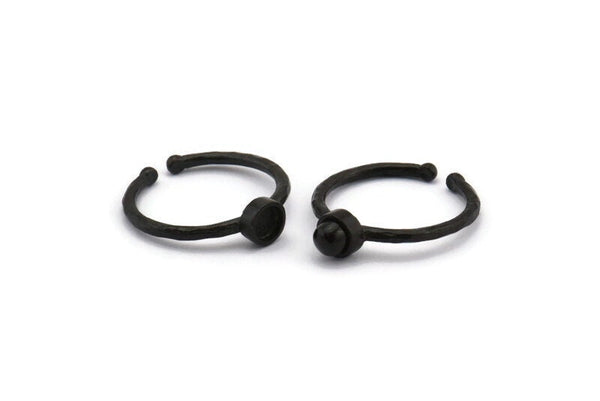 Black Ring Settings, 4 Oxidized Black Brass Round Ring With 1 Stone Setting - Pad Size 4mm N1761 H1072