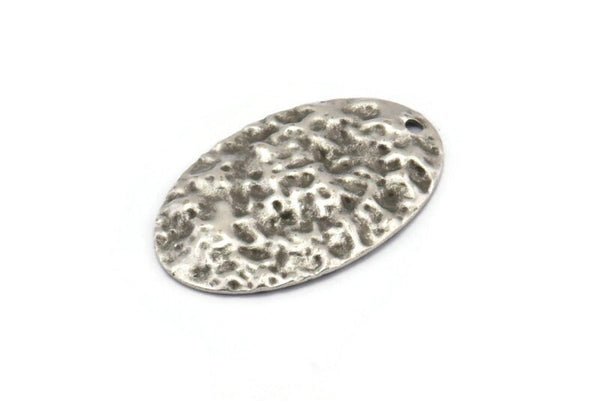 Silver Oval Charm, 10 Hammered Antique Silver Plated Brass Oval Charms With 1 Hole, Pendants, Earrings, Findings (26x17x0.50mm) D1229