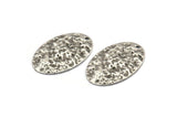 Silver Oval Charm, 10 Hammered Antique Silver Plated Brass Oval Charms With 1 Hole, Pendants, Earrings, Findings (26x17x0.50mm) D1229