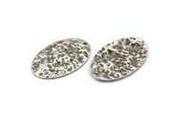 Silver Oval Charm, 10 Hammered Antique Silver Plated Brass Oval Charms With 1 Hole, Pendants, Earrings, Findings (26x17x0.50mm) D1229