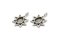 Silver Star Charm, 4 Antique Silver Plated Brass Star Charms With 1 Loop - Pad Size 6x8mm (21x17mm) N2069 H1470