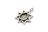 Silver Star Charm, 4 Antique Silver Plated Brass Star Charms With 1 Loop - Pad Size 6x8mm (21x17mm) N2069 H1470