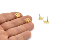 Brass Leaf Earring, 10 Raw Brass Leaf Stud Earrings (12x13x0.60mm) A3025