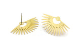Brass Sun Earring, 8 Raw Brass Sun Shaped Stud Earrings (28x17x0.60mm) A3016