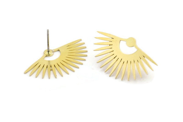 Brass Sun Earring, 8 Raw Brass Sun Shaped Stud Earrings (28x17x0.60mm) A3016
