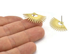 Brass Sun Earring, 8 Raw Brass Sun Shaped Stud Earrings (28x17x0.60mm) A3016