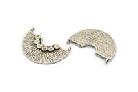Semi Circle Pendant, 2 Antique Silver Plated Brass Semi Circle  Pendants With 2 Loops (32x22x1mm) BS 1890