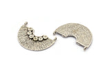 Semi Circle Pendant, 2 Antique Silver Plated Brass Semi Circle  Pendants With 2 Loops (32x22x1mm) BS 1890
