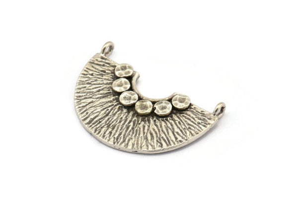 Semi Circle Pendant, 2 Antique Silver Plated Brass Semi Circle  Pendants With 2 Loops (32x22x1mm) BS 1890