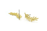 Brass Leaf Earring, 12 Raw Brass Branch Shaped Stud Earrings, Findings (18x8x0.60mm) A3027