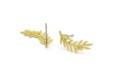 Brass Leaf Earring, 12 Raw Brass Branch Shaped Stud Earrings, Findings (18x8x0.60mm) A3027