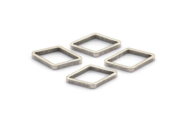 Silver Diamond Charm, 24 Antique Silver Plated Brass Wide Cut Open Diamond Ring Charms (9x17x0.8x2mm) D0138