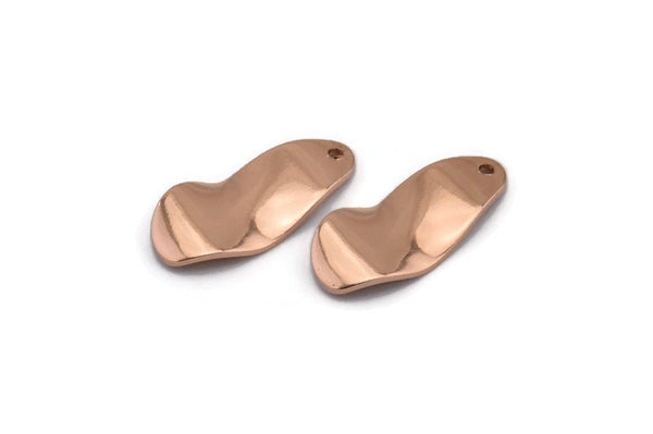 Rose Gold Charm, 4 Rose Gold Plated Brass Wavy Charms With 1 Hole (21x10x0.80mm) D0582 H0747