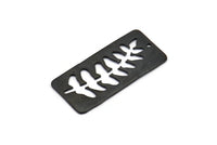 Siyah Yaprak Tılsımı, 1 Delikli 2 Dokulu Oksitlenmiş Siyah Pirinç Dikdörtgen Tılsım, Kolye Uçları (38x19mm) V100