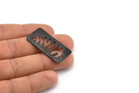 Siyah Yaprak Tılsımı, 1 Delikli 2 Dokulu Oksitlenmiş Siyah Pirinç Dikdörtgen Tılsım, Kolye Uçları (38x19mm) V100
